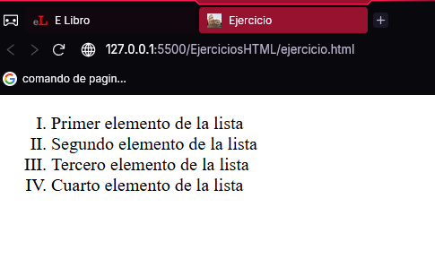 Aspecto de la lista ordenada con marcadores romanos mayúsculas